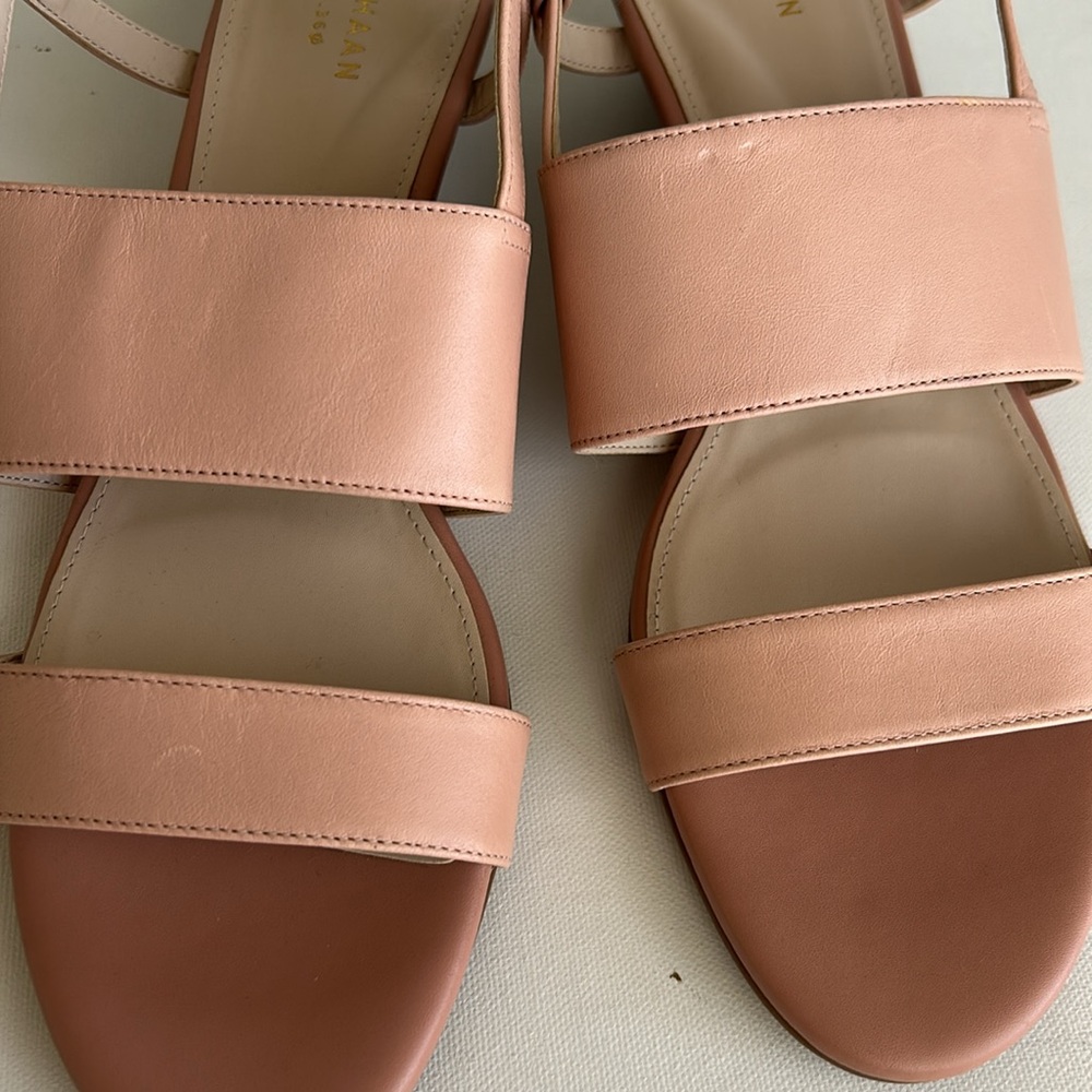 Cole Haan Sandals Women Pink Leather Slingback Wedge Buckle - Picture 9 of 17